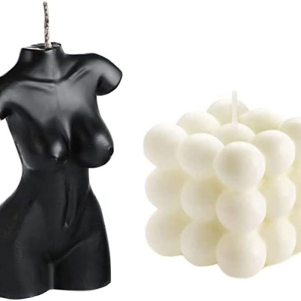 2 PCS Bubble Cube Candles and Female Body Shaped Candle,Handmade Soy Wax Scented Candle,Bedroom Bathroom Home Aesthetic Decor Candle (Black +White)