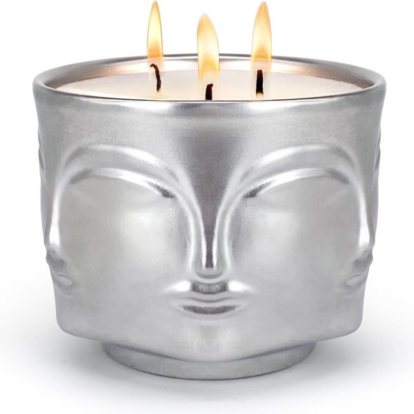 Strong  Black Berry 3 Wick Silver Large Candle, 20oz, Ceramic, Outdoor Scented Candles, 100% Soy, for Home Scented, Yoga, Meditation, Patio, Table Decor, Beautiful Candle Jars