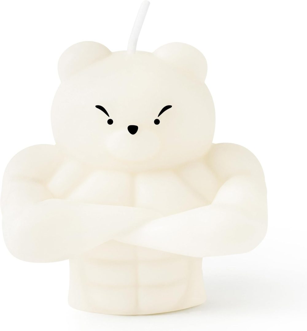 Muscle Bear Scented Candle Gift Cool Shaped Aesthetic Candles Pine Fragrance Natural Soy Wax Aromatherapy Handmade Candle Table Art Decorative Sculpture for Modern Home Bedroom Bathroom Room