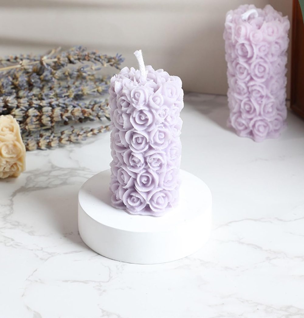 Rose Flower Clusters Aesthetic Scented Candle,60G Handmade Carved Flower Soy Wax Aroma Decorative Art Candle for Table Photo Prop Valentine's Day Wedding Birthday (Purple) - Image 2
