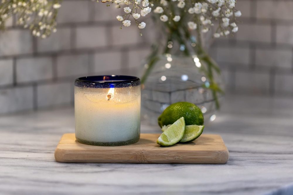 Scented Candles Coastal  Collection Artisan Candle in Hand-Blown Glass, 9 Ounces, Salted Blue Agave - Image 2