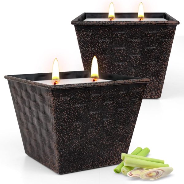 Citronella Candles Outdoor – 2 Pack, 12oz Each, Large Double-Wick Soy Wax Candles, 100-Hour Burn Time, for Patio, Camping, Backyard, Emergency & Survival