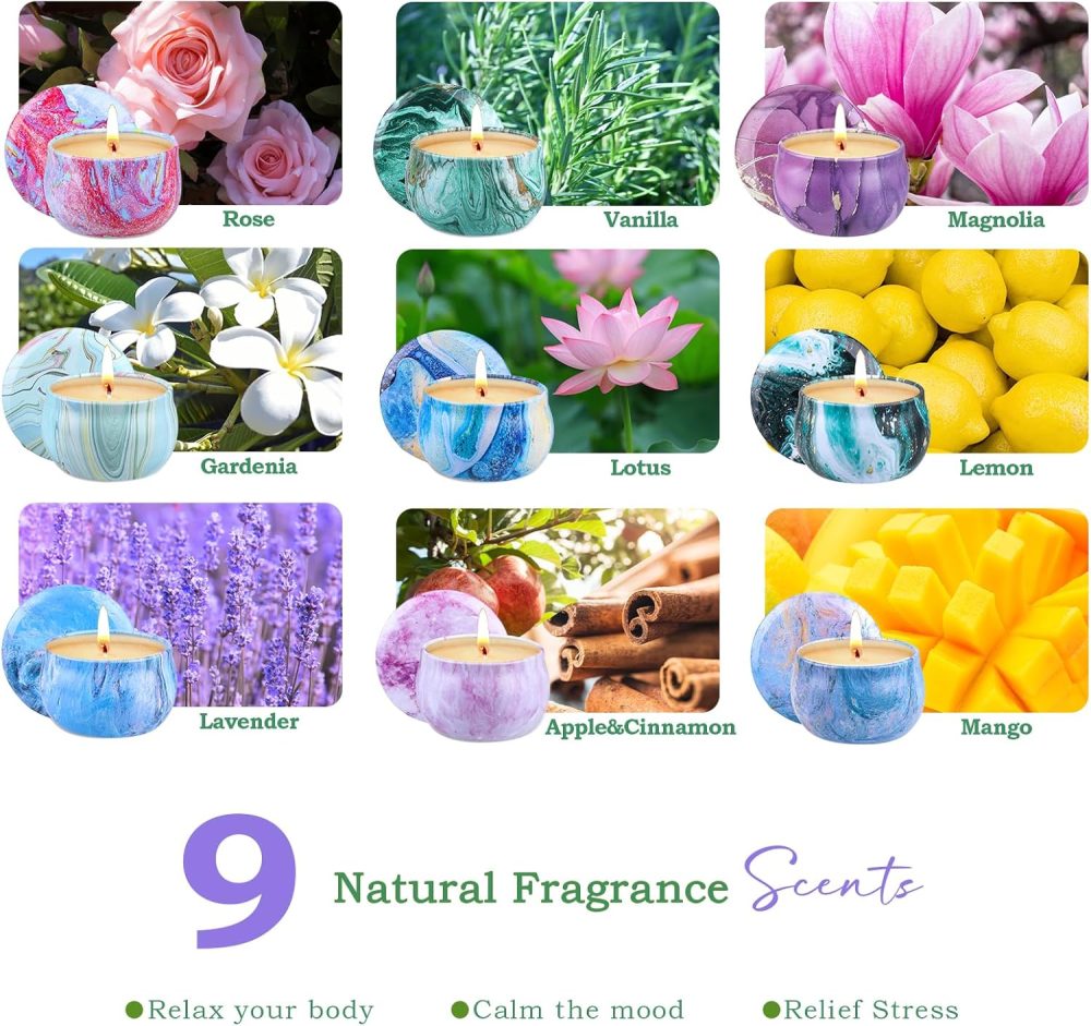 Scented Candles Gift Set, 9 Pack Candles for Home Scented Long Lasting Natural Soy Wax Aromatherapy Candle Set Birthday Gifts for Women Small Jar Candles Pack for Mother's Day Christmas Valentines Day - Image 2