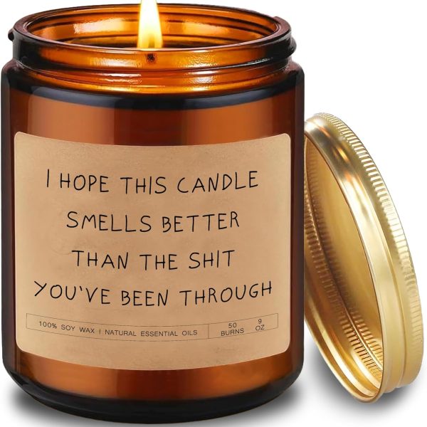Funny Inspirational Soy Wax Candle, Natural Essential Oils, 50 Hour Burn Time, Amber Glass Jar