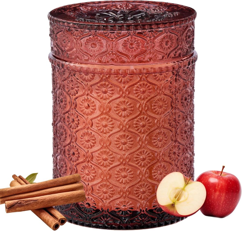 Scented Candle, 15.87oz Apple Cinnamon Fall Candles for Home Scented,Soy Candles,Large Candle Gifts for Men&Women, Long Burning Glass Jar Candle