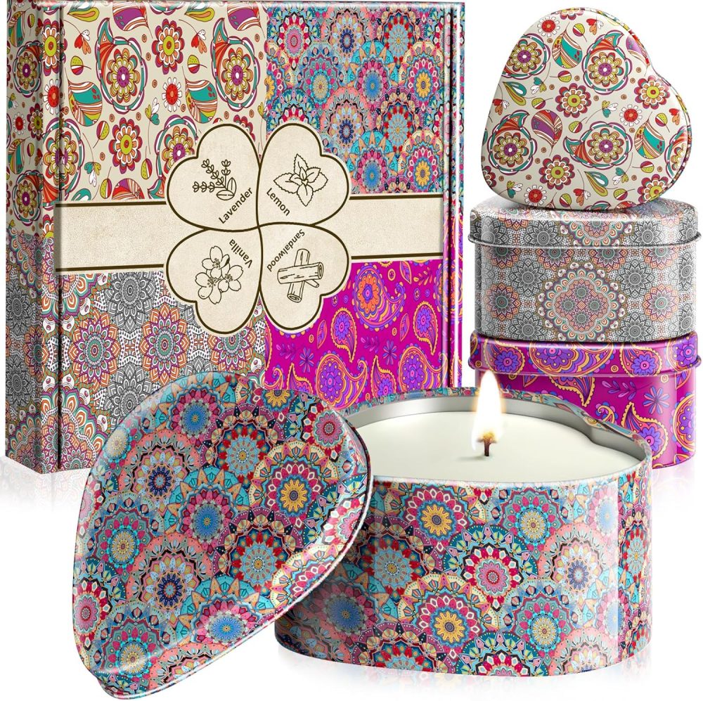 Scented Candles, 4 Pack - 4 Different Scents, Natural Soy Candles for Home for Women